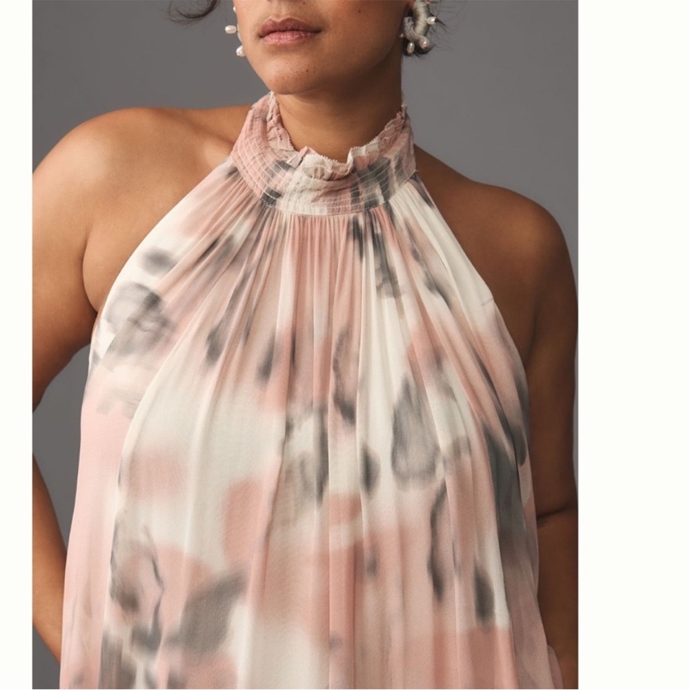 Anthropologie Blush and Gray Watercolor Halter Maxi Dress - Picture 6 of 16